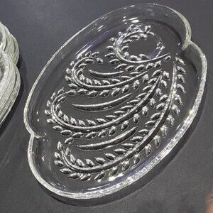 (6)Vintage Federal Glass Homestead Snack Trays Wheat Pattern 10.25" Oval No Cups